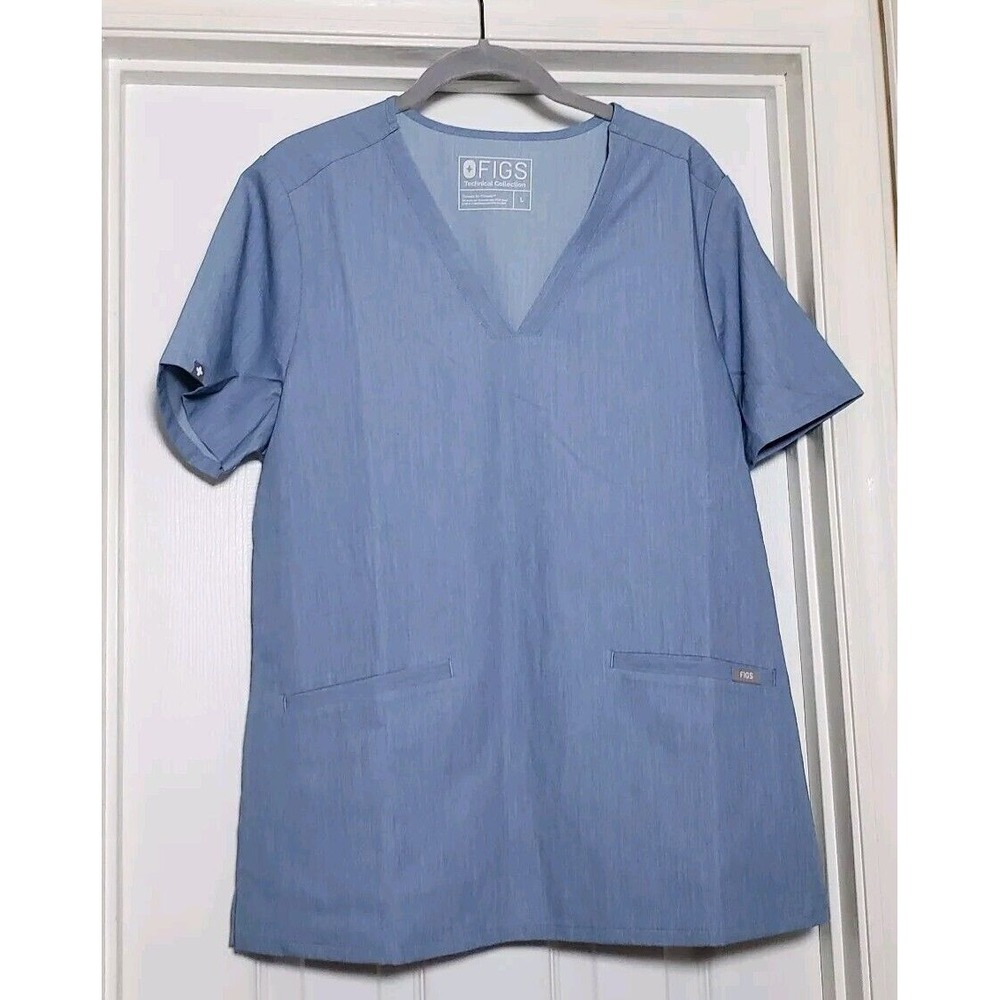 FIGS Technical Casma 3 Pocket Scrub Top Size Large Indigo Heather Blue Medical‎